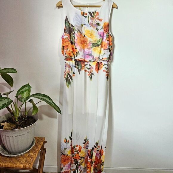 EUC LIKE NEW BISOU BISOU MICHELE BOHBOT FLORAL SLEEVELESS MAXI DRESS SIZE 10 / M - Picture 2 of 14
